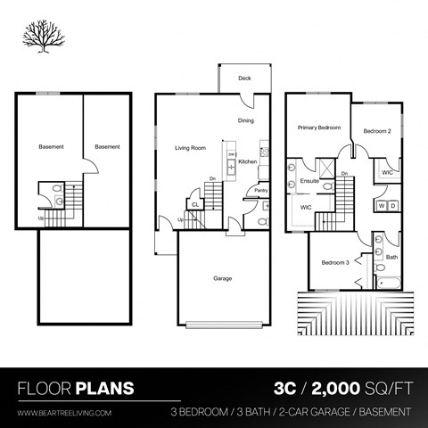 Floor plan for 3 beds, 3 baths