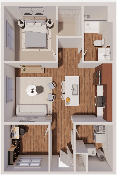Floor plan for 1 bed, 1 bath, 867 sqft