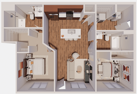 Floor plan for 2 beds, 2 baths, 1029 sqft