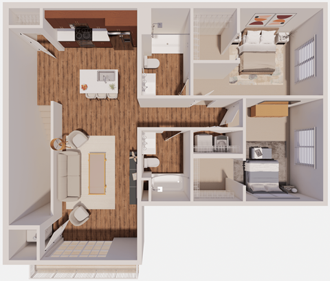 Floor plan for 2 beds, 2 baths, 1199 sqft