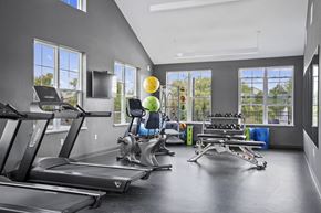 Oconomowoc apartment for rent - the gym with treadmills and weights at the belgard apartments