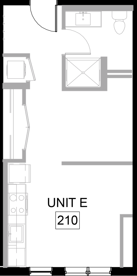 Floor plan for studio, 1 bath, 468 sqft