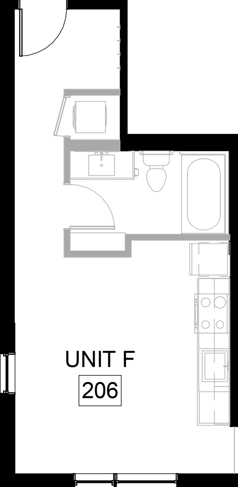 Floor plan for 1 bed, 1 bath, 525 sqft