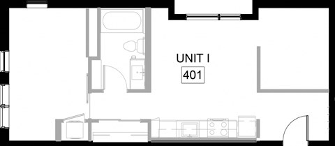 Floor plan for 1 bed, 1 bath, 648 sqft