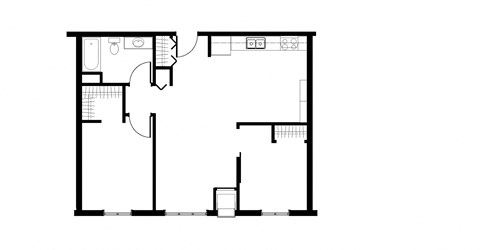 Floor plan for 2 beds, 1 bath, 864 sqft