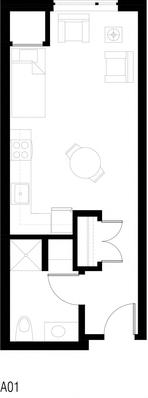 Floor plan for studio, 1 bath, 397 sqft