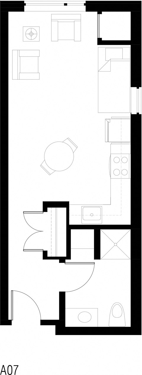 Floor plan for studio, 1 bath, 396 sqft
