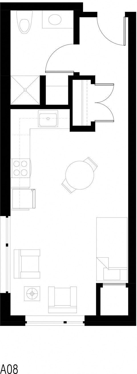 Floor plan for studio, 1 bath, 395 sqft