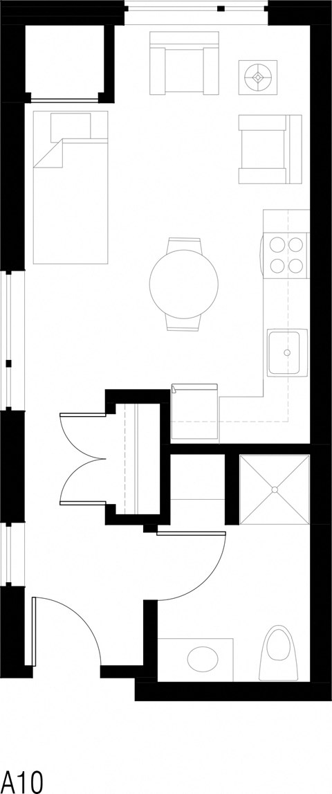 Floor plan for studio, 1 bath, 355 sqft