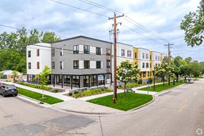 St. Paul apartment for rent - a street view of a row of Stryker Senior Apartments in West St. Paul from the street corner