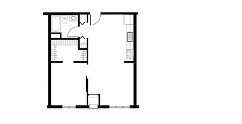 Floor plan for 1 bed, 1 bath, 576 sqft