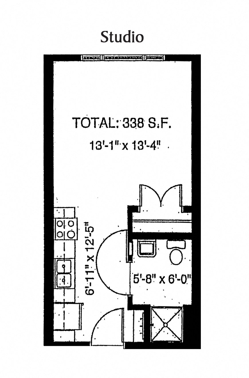 Floor plan for studio, 1 bath, 404 sqft