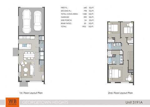 Floor plan for 3 beds, 2.5 baths, 1443 sqft