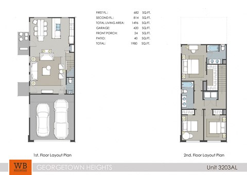 Floor plan for 3 beds, 2.5 baths, 1497 sqft