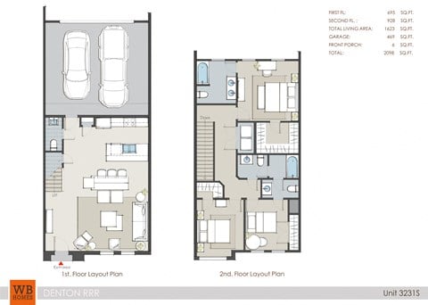 Floor plan for 3 beds, 2.5 baths, 1666 sqft
