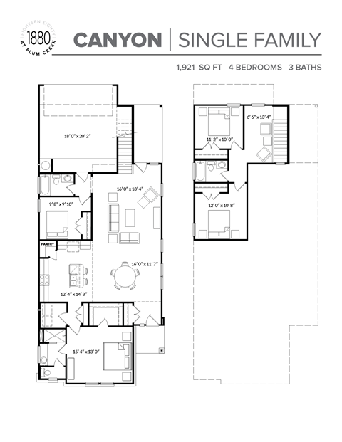 Floor plan for 4 beds, 3 baths, 1921 sqft