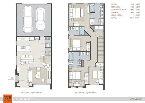 Floor plan for 4 beds, 3.5 baths, 1842 sqft