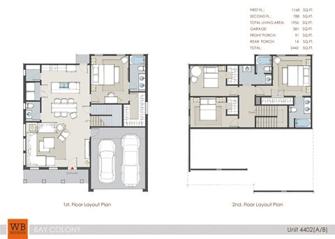 Floor plan for 4 beds, 3.5 baths, 1956 sqft