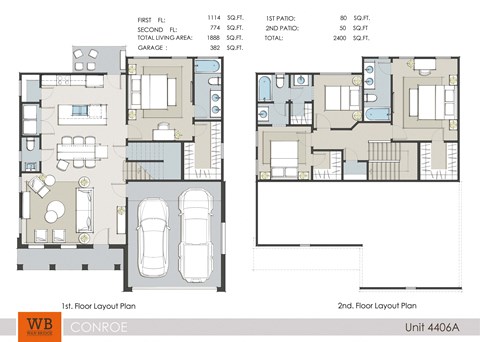 Floor plan for 4 beds, 3.5 baths, 1888 sqft