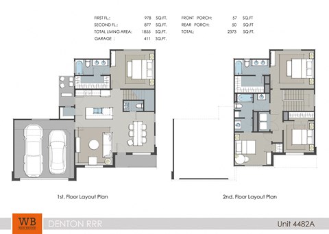 Floor plan for 4 beds, 3.5 baths, 1872 sqft