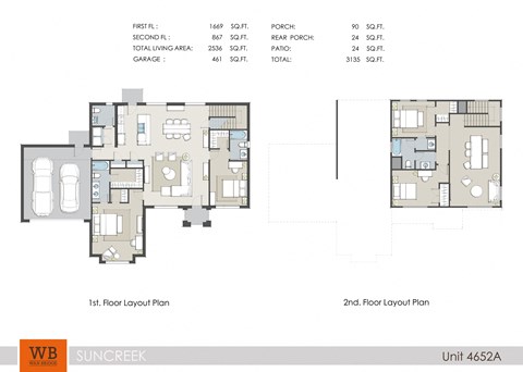 Floor plan for 4 beds, 3.5 baths, 2536 sqft