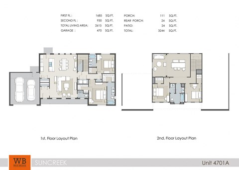 Floor plan for 4 beds, 3.5 baths, 2615 sqft