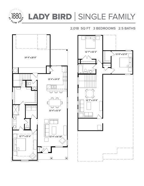 Floor plan for 3 beds, 2.5 baths, 2018 sqft