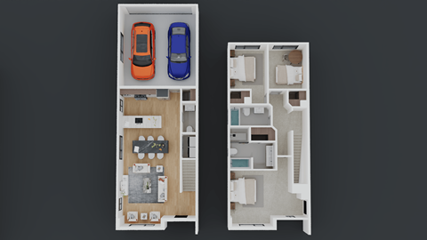 Floor plan for 3 beds, 2.5 baths, 1432 sqft