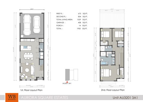 Floor plan for 3 beds, 2.5 baths, 1540 sqft