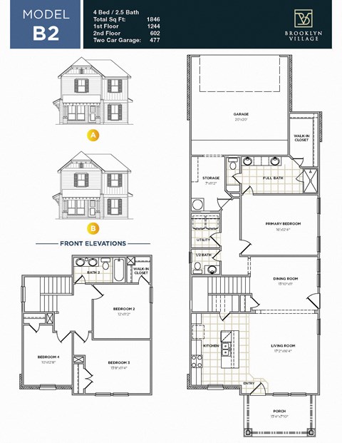 Floor plan for 4 beds, 2.5 baths, 1846 sqft