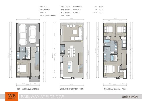 Floor plan for 4 beds, 3.5 baths, 2117 sqft