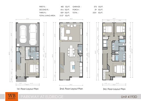 Floor plan for 4 beds, 3.5 baths, 2127 sqft