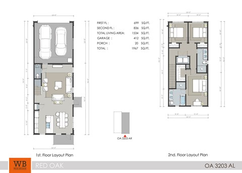 Floor plan for 3 beds, 2.5 baths, 1533 sqft