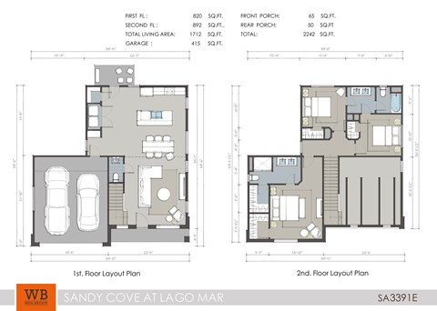 Floor plan for 3 beds, 2.5 baths, 1739 sqft