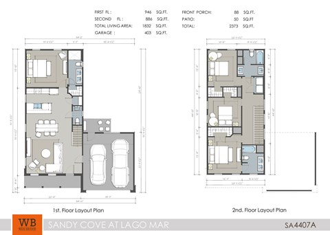 Floor plan for 4 beds, 3.5 baths, 1832 sqft