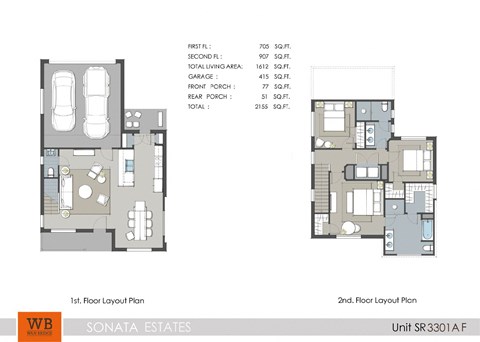 Floor plan for 3 beds, 2.5 baths, 1653 sqft