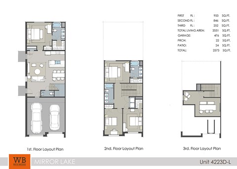 Floor plan for 4 beds, 3.5 baths, 2051 sqft