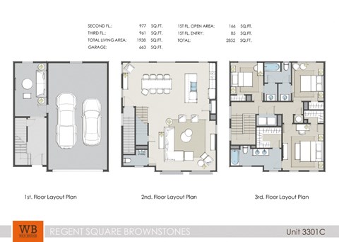 Floor plan for 3 beds, 2.5 baths, 1946 sqft