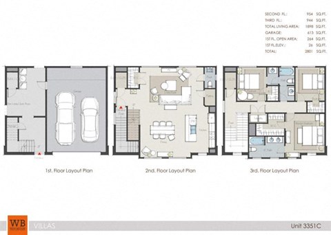 Floor plan for 3 beds, 2.5 baths, 1898 sqft