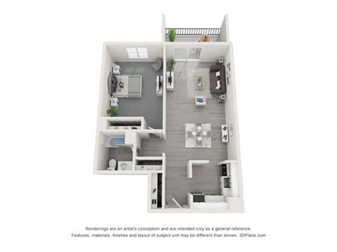 Floor plan for 1 bed, 1 bath, 830 sqft