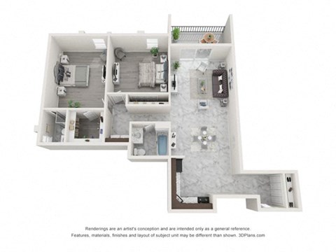 Floor plan for 2 beds, 2 baths, 1200 sqft