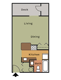 Floor plan for studio, 1 bath, 480 sqft