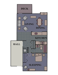 Floor plan for 1 bed, 1 bath, 685 sqft
