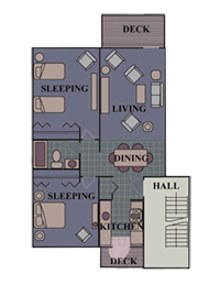 Floor plan for 2 beds, 1 bath, 915 sqft
