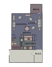 Floor plan for studio, 1 bath, 480 sqft