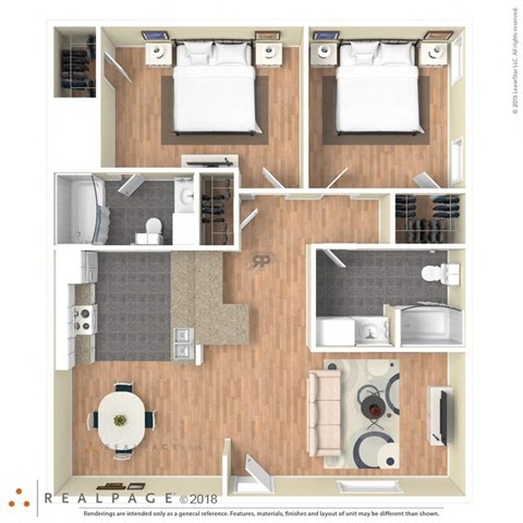Floor plan for 2 beds, 2 baths, 1008 sqft