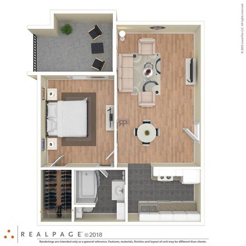Floor plan for 1 bed, 1 bath, 558 sqft