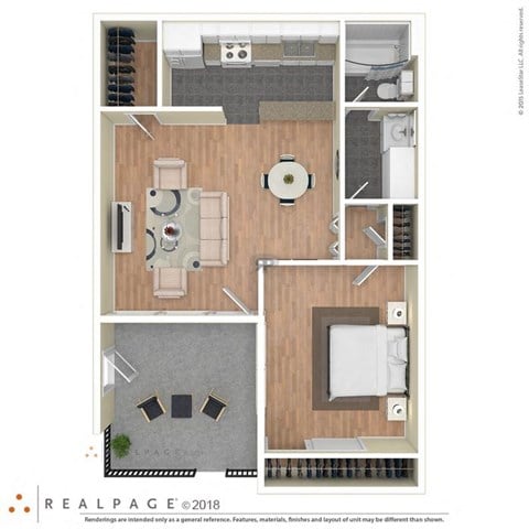 Floor plan for 1 bed, 1 bath, 606 sqft