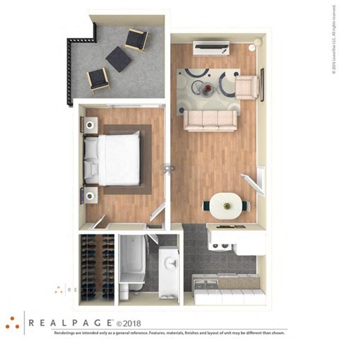 Floor plan for 1 bed, 1 bath, 658 sqft