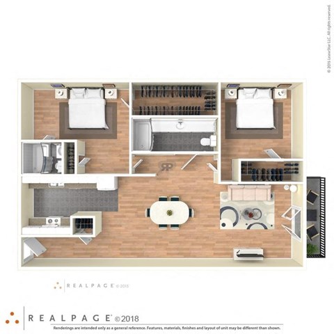 Floor plan for 2 beds, 2 baths, 1054 sqft